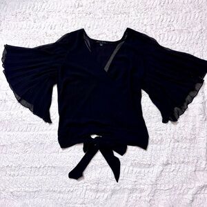 Haute Monde 3/4 Sleeve Vneck Flowy Top Bell Sleeve Pink Floral Tie Back Size L